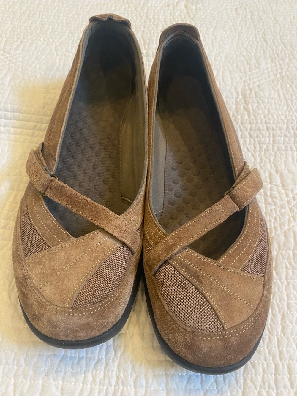 Comfort Suede Mary Jane Flats in Brown